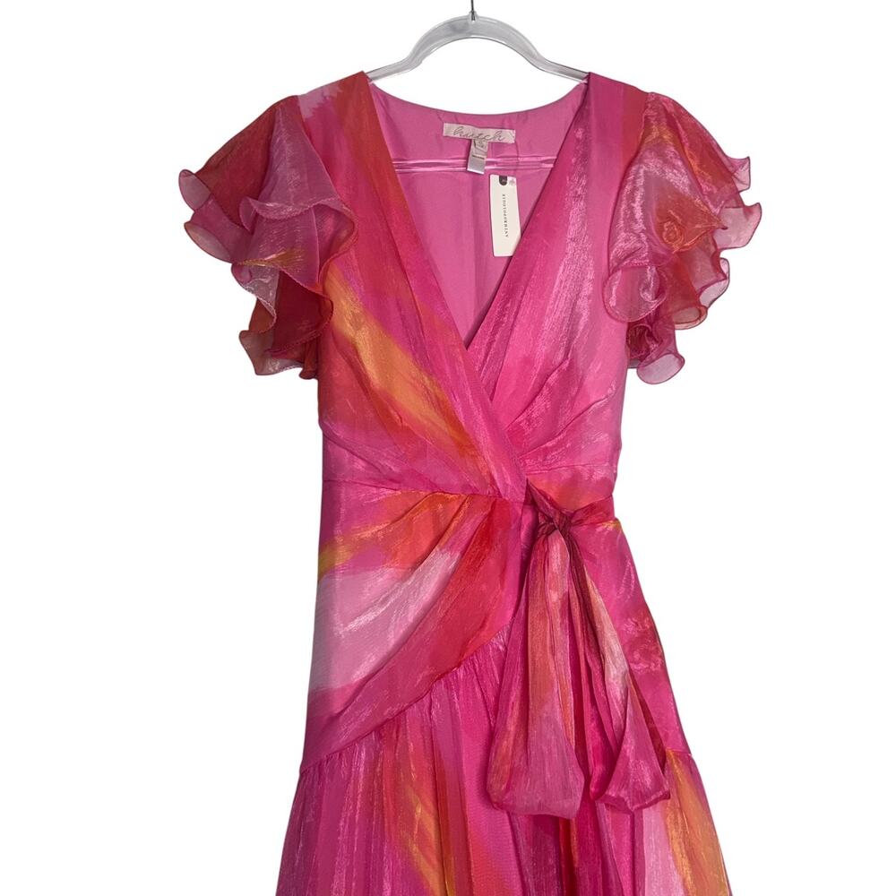Hutch Anthropologie Watercolor Wrap Maxi Dress Pink Coral Yellow Small NWT - Picture 9 of 16